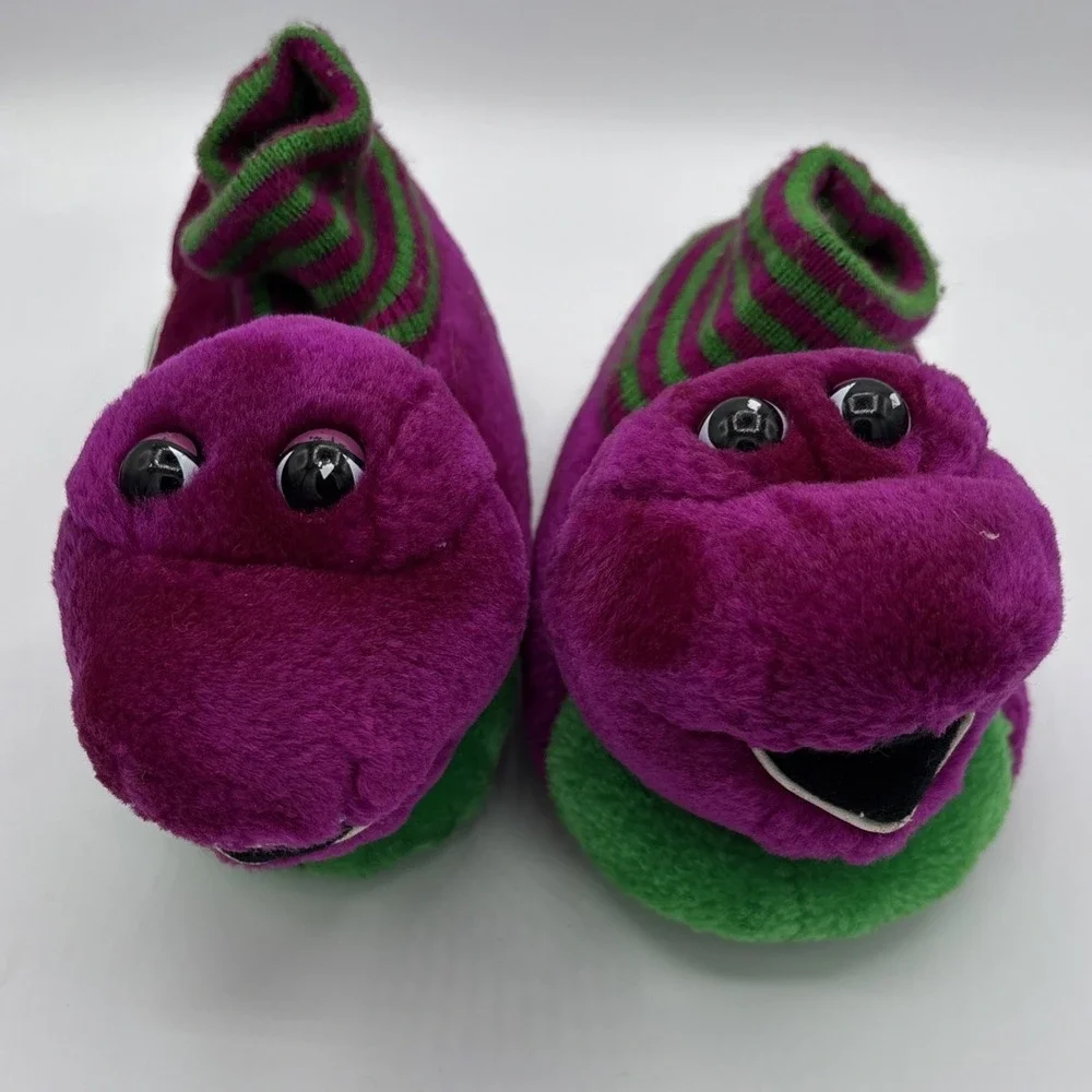 Vintage 90s Barney Slippers Youth Children Size M 7-8 Plush